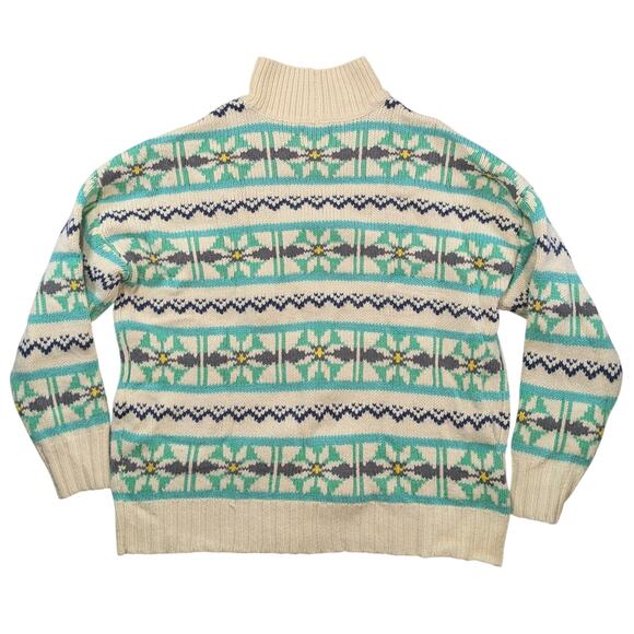 American Eagle Oversized Fair Isle Mock Neck Sweater Green Cream Floral Women S - Picture 3 of 16